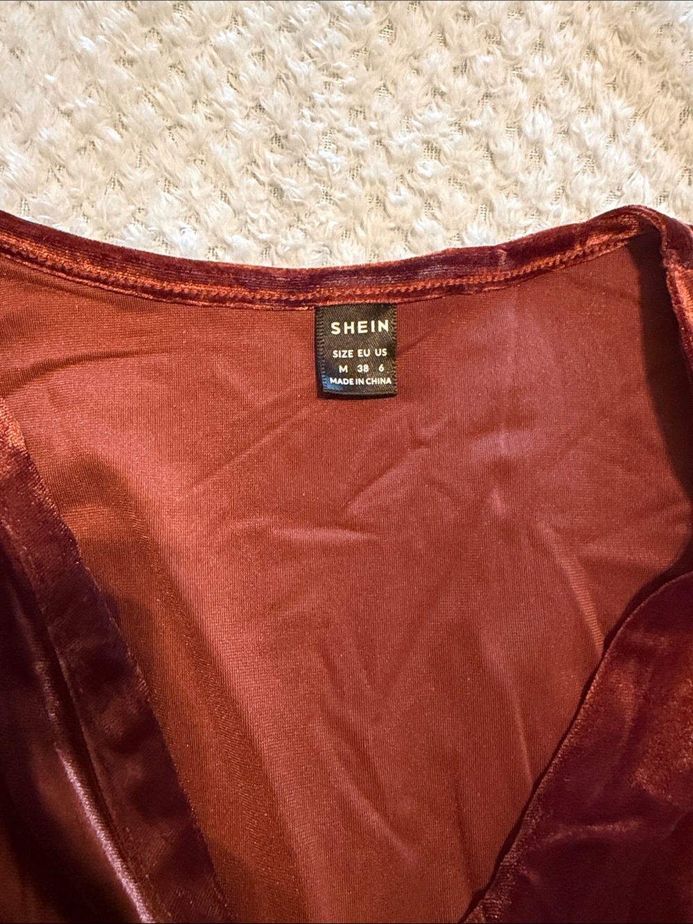 SHEIN Rust Velvet Button-Front Blouse - Picture 2 of 3